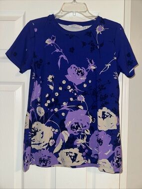 Isaac Mizrahi Royal Blue Floral Short Sleeve Tee